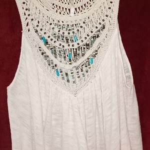 Free People Beaded Crochet Lace Swing tank or dress
